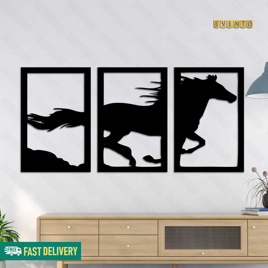 3 Frame Horse Wooden Panels For Wall Decor